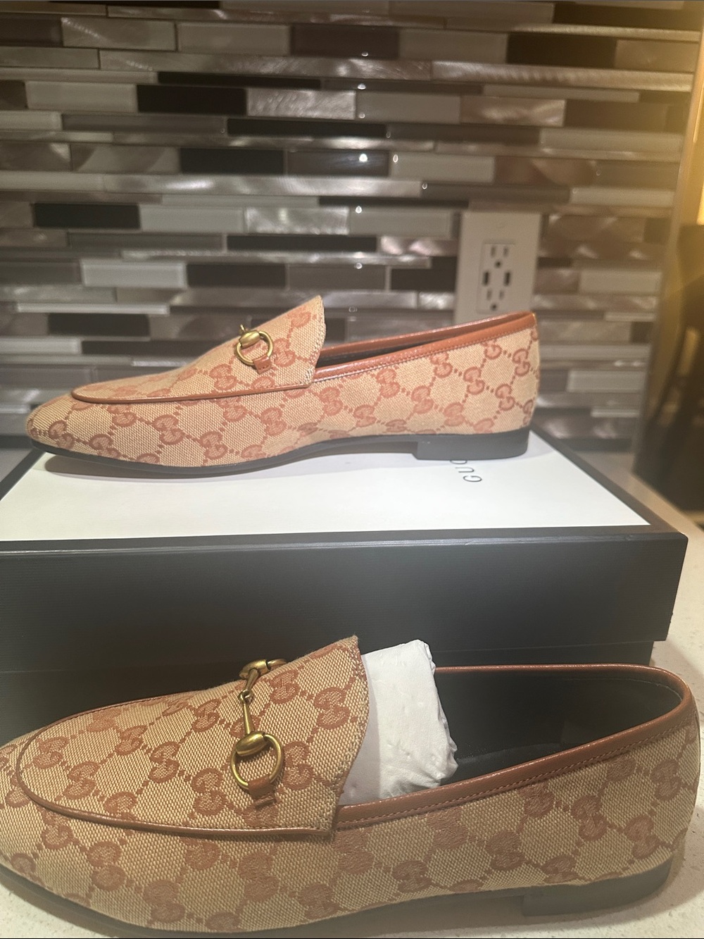 Gucci Beige and Tan GG Canvas Horsebit Loafer - Picture 6 of 6